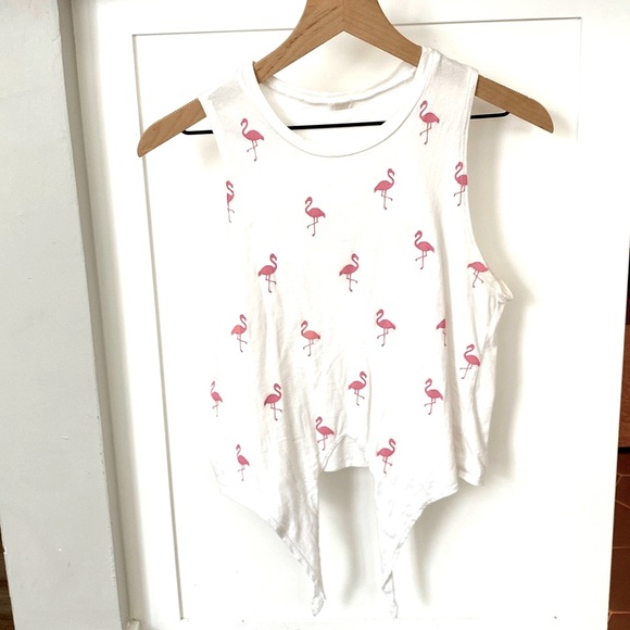 Flamingo Tank Top w Front Tie Waist - Picture 2 of 6